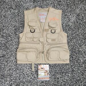 Master Sportsman FLY FISHING VEST Khaki,26 Pockets,Youth Size S (7/8) Rod Holder